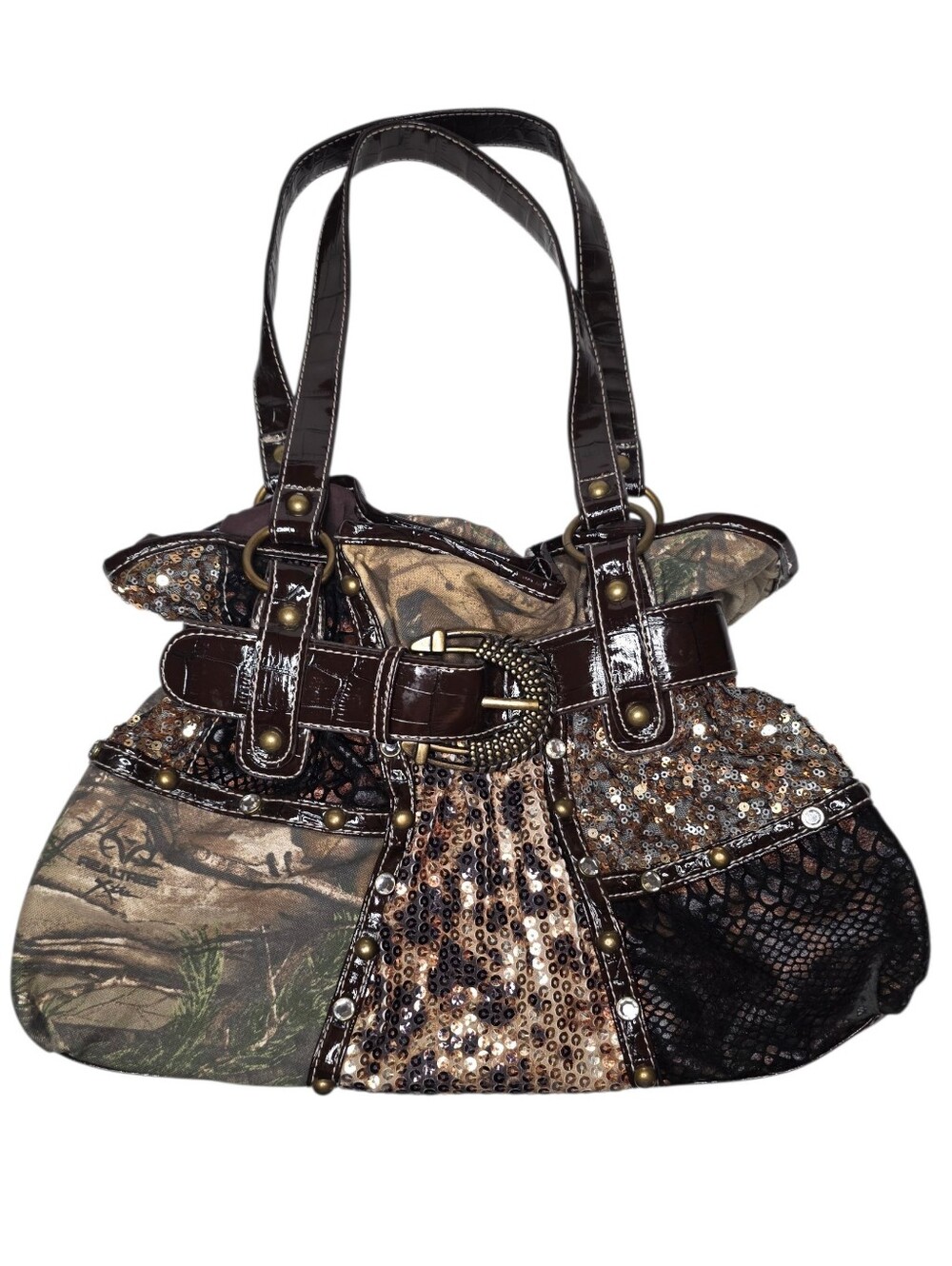 Y2k Belt Sequin Rhinestone & Camo Patchwork Realtree Large Western Shoulder Bag